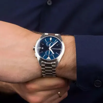 Emporio Armani Chronograph Gunmetal Blue Dial Men's Watch